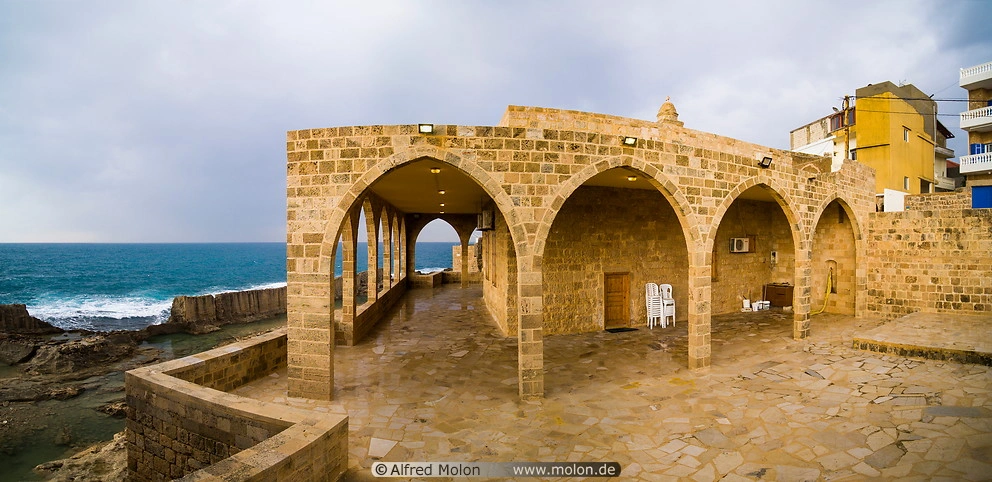 Small stone seaside chapel of Our Lady of the Sea in Batroun harbor