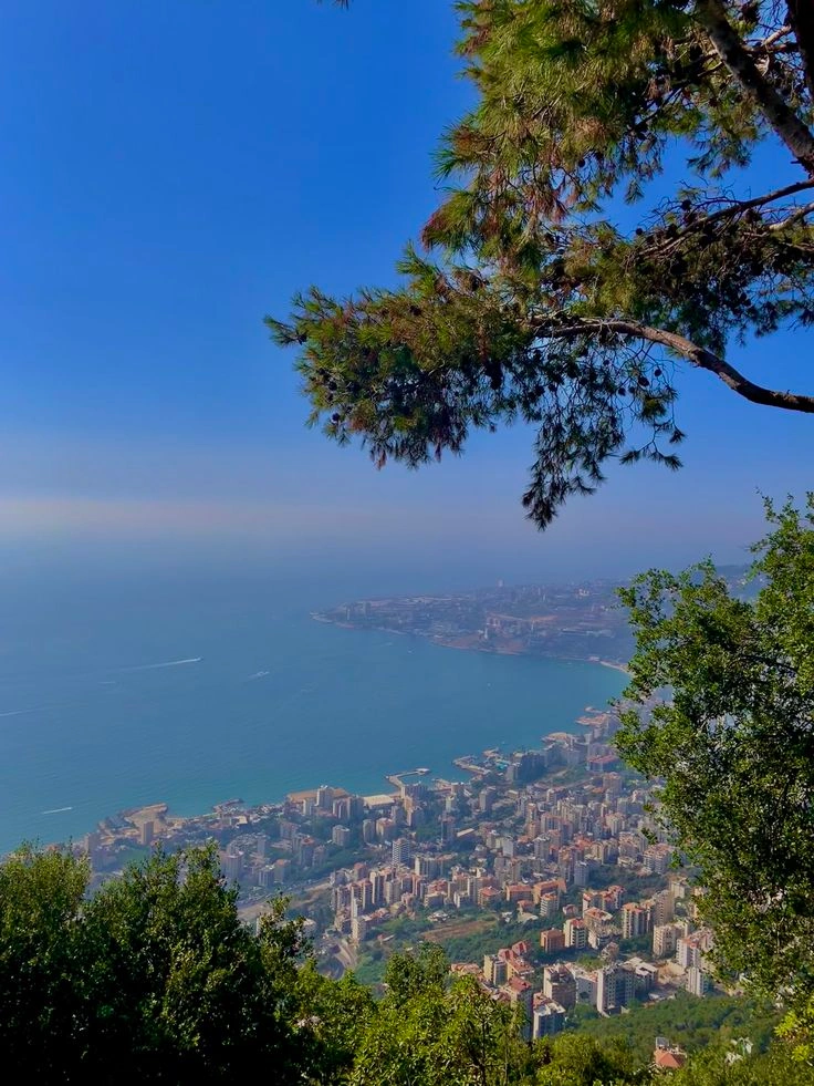Panoramic view of Jounieh Bay and the Mediterranean coast from the hills of Keserwan